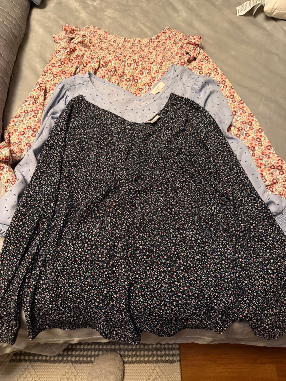 LOFT Floral Blouse Trio in Cream, Light Blue & Black